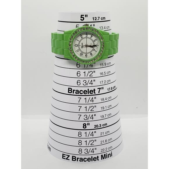 Eikon women\'s watch. Bright green watch with jeweled bevel. Bangle style band main image 2
